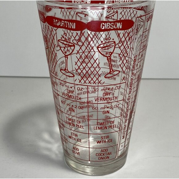 Irvinware Glass Bar Drink Recipe Shaker Red Clear 6" Vintage MCM - Picture 2 of 10